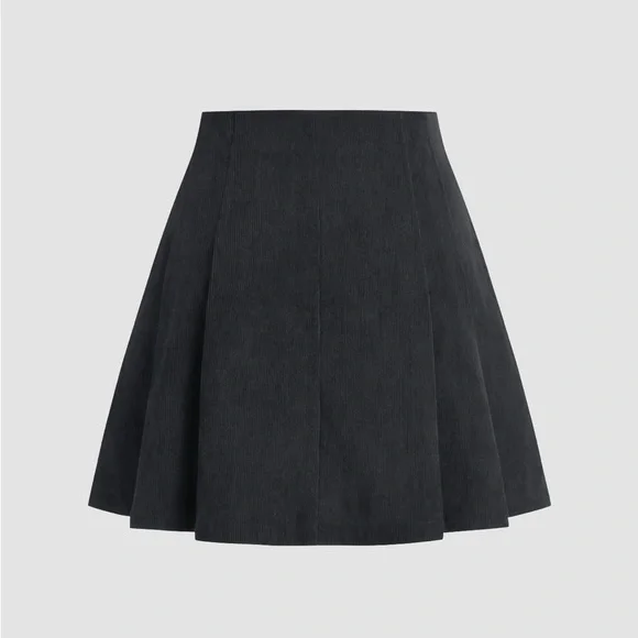 Charcoal Grey Corduroy Mini Skirt | A-Line | Dark Academia Fall Staple - Picture 4 of 6